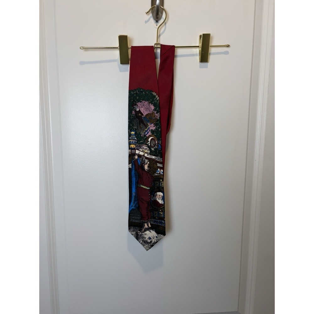 Vtg Santa Claus Christmas Tie 100% Silk Accents Dickens Style Victorian Era 57